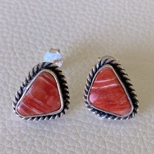 Pink Spiny Oyster Sterling Silver Southwestern Native American Post Earrings